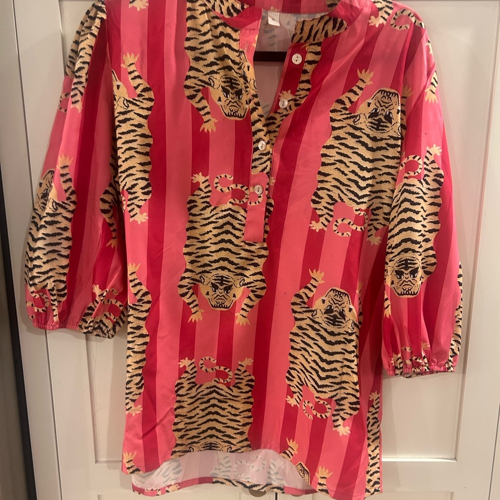 Pink and Tan Tiger Print Blouse